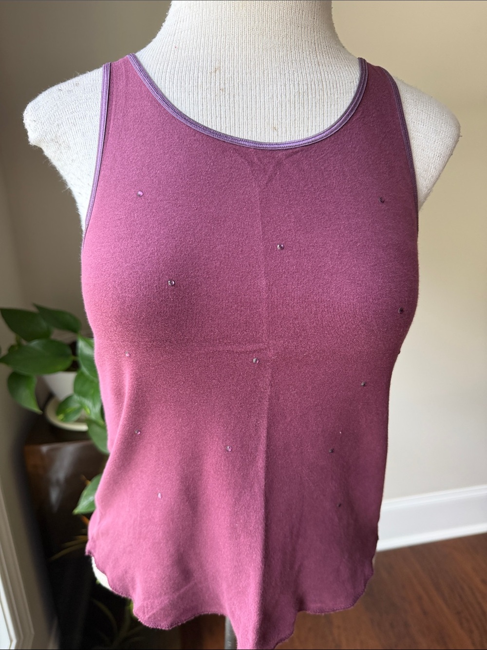 Embellished Mauve Tank Top with Subtle Rhinestones